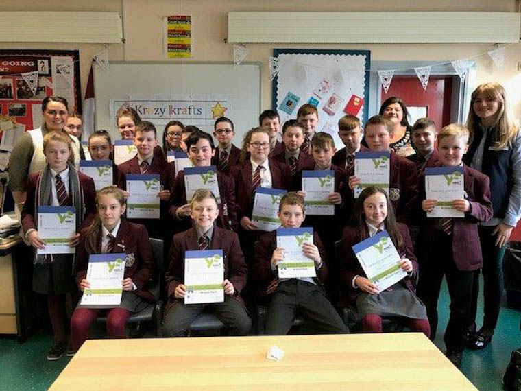 Students from St Paul’s High School, Bessbrook celebrate the completion of the ‘QuickStart Programme’ this week with local charity Young Enterprise NI. Students from St Paul’s High School, Bessbrook celebrate the completion of the ‘QuickStart Programme’ this week with local charity Young Enterprise NI.