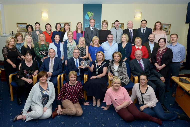 Chairperson of Newry, Mourne and Down District Council Roisin Mulgrew and Chief Executive Liam Hannaway celebrating the recent success of Daisy Hill Hospital’s Renal Team along with senior Southern Trust representatives at a reception in the Council. Chairperson of Newry, Mourne and Down District Council Roisin Mulgrew and Chief Executive Liam Hannaway celebrating the recent success of Daisy Hill Hospital’s Renal Team along with senior Southern Trust representatives at a reception in the Council.