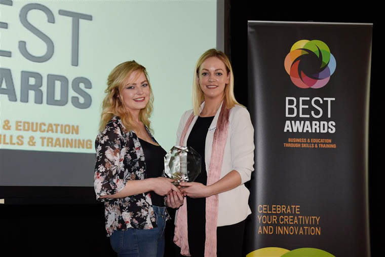 Visual Design Award sponsor Nicole Curran (PKF-FPM) pictured along with the winner Samantha Hyde from Newtownhamilton who studies on the BA (Hons) Degree in Creative Imaging