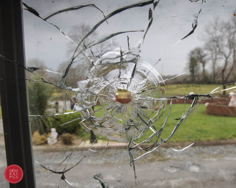 Damage caused to a window at the property. Photograph: NewRayPics.com Damage caused to a window at the property. Photograph: NewRayPics.com