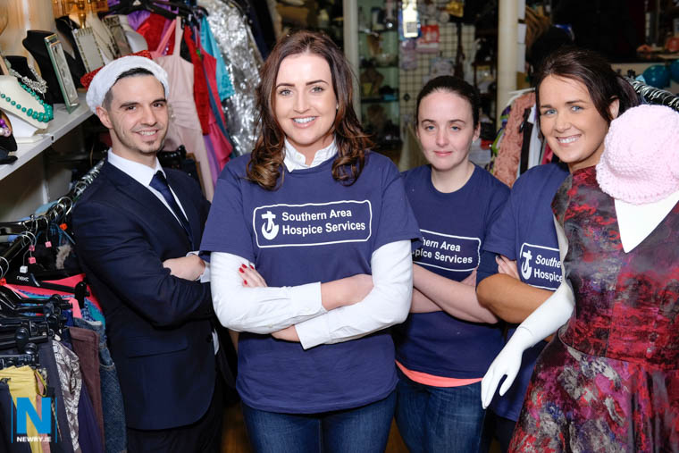 Newry Junior Chamber Staff at last years Hospice Shop Challenge in Newry. From left: Sean Brady, Autoline; Trish Heaney, Social Media Marketing, Team Leader; Kathleen Bellew, CD Environmental and Lisa Doran, Bank of Ireland. Photograph: Columba O'Hare Newry Junior Chamber Staff at last years Hospice Shop Challenge in Newry. From left: Sean Brady, Autoline; Trish Heaney, Social Media Marketing, Team Leader; Kathleen Bellew, CD Environmental and Lisa Doran, Bank of Ireland. Photograph: Columba O'Hare