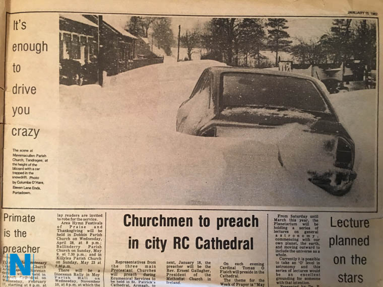 My brother had made it all the way from Belfast in the snow of '82 only to get stuck half a mile from home! Photograph: Columba O'Hare/ Newry.ie My brother had made it all the way from Belfast in the snow of '82 only to get stuck half a mile from home! Photograph: Columba O'Hare/ Newry.ie