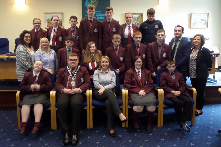 Newry, Mourne and Down District Council Chairperson, Councillor Roisin Mulgrew welcomes students from St Paul's High School, Bessbrook to the Council Offices, Newry. Newry, Mourne and Down District Council Chairperson, Councillor Roisin Mulgrew welcomes students from St Paul's High School, Bessbrook to the Council Offices, Newry.
