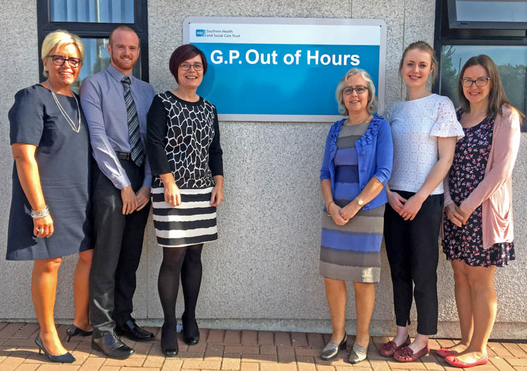 Dr Sandra Elliott, Medical Manager for the Southern Trust GP Out of Hours Service, Mr Eoin Daly, Medical Education Administrator, Ms Catherine Reid, Head of Service for GP Out of Hours, Dr Mae McConnell, Sub-Dean Undergraduate Education, Dr Lauren Hetherington, now a Foundation Year 1 with the Southern Trust who took part in the GP Out of Hours placement programme, Mrs Kelly Wylie, Medical Education Co-ordinator. Dr Sandra Elliott, Medical Manager for the Southern Trust GP Out of Hours Service, Mr Eoin Daly, Medical Education Administrator, Ms Catherine Reid, Head of Service for GP Out of Hours, Dr Mae McConnell, Sub-Dean Undergraduate Education, Dr Lauren Hetherington, now a Foundation Year 1 with the Southern Trust who took part in the GP Out of Hours placement programme, Mrs Kelly Wylie, Medical Education Co-ordinator.