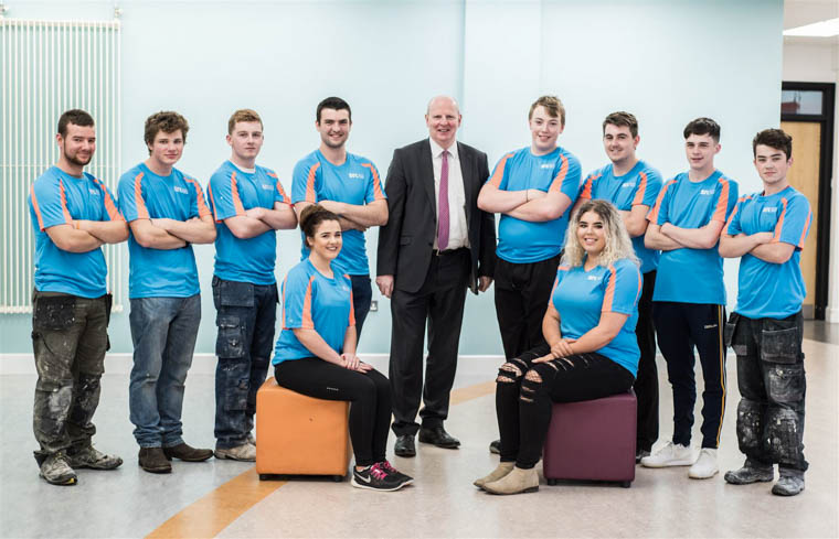 Brian Doran SRC Chief Executive along with UK WorldSkills competitors Daniel McBurney, Tommy Helliwell, Cathal Murphy, Richard Shannon, Ryan Finnegan, Kieran Cleverley, Glenn McArdle, Sean McLoughlin, Lauren McMahon and Niamh Leonard who will compete at the upcoming UK WorldSkills Finals.
