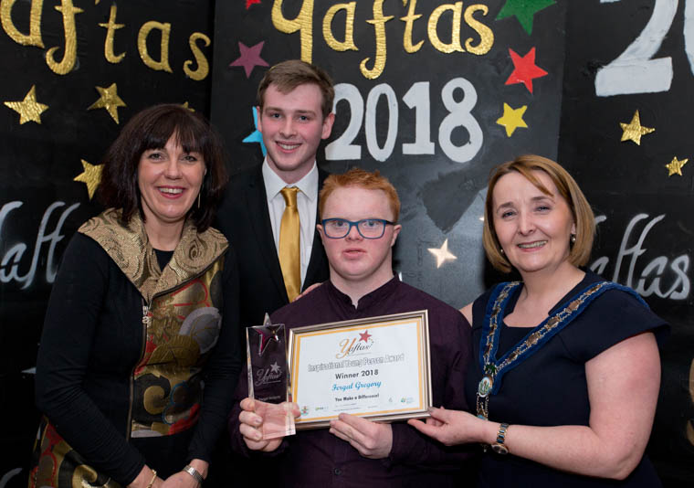 Feargal Gregory - Winner Inspirational Young Person Award with Esther Millar, Education Authority, Roisin Mulgrew, Chairperson, Newry, Mourne and Down District Council and Christopher Dunne, Specsavers (Sponsor of Category) Feargal Gregory - Winner Inspirational Young Person Award with Esther Millar, Education Authority, Roisin Mulgrew, Chairperson, Newry, Mourne and Down District Council and Christopher Dunne, Specsavers (Sponsor of Category)