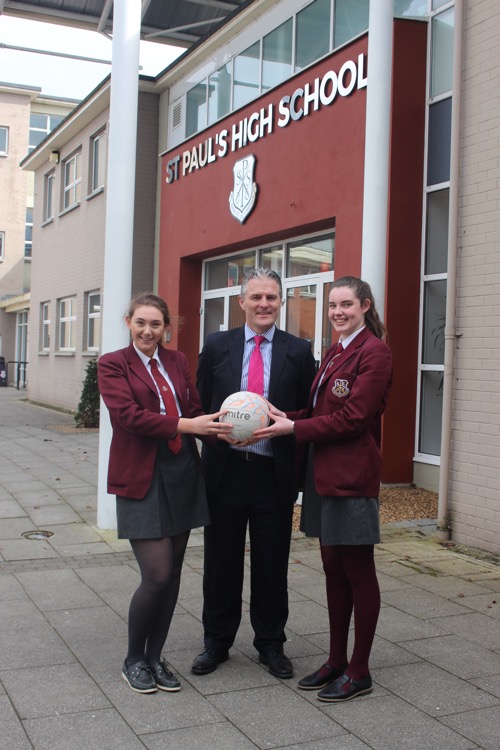 Mr Jarlath burns pictured with year 12 pupil Hannah Quinn and Year 14 pupil Rose Duffy in recognition of their selection on to the U21 Netball Northern Ireland National and Development Squads respectfully for the 2018-2019 season Mr Jarlath burns pictured with year 12 pupil Hannah Quinn and Year 14 pupil Rose Duffy in recognition of their selection on to the U21 Netball Northern Ireland National and Development Squads respectfully for the 2018-2019 season