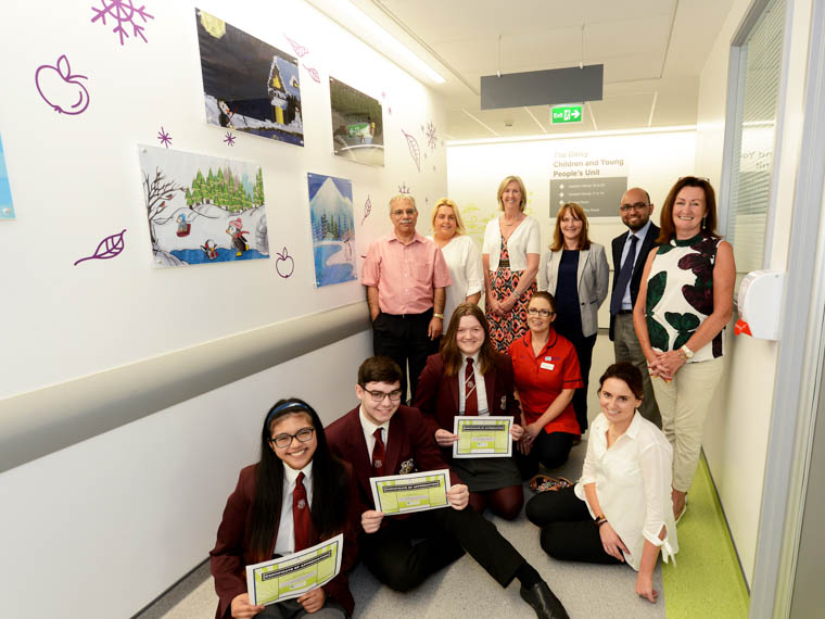 Staff from The Daisy Children and Young People’s Unit with students from St Paul’s High School who designed wall murals and their teachers and parents – students are Wiktoria Hebda, Alliah Jarabelo and Jordan Kearney. Staff from The Daisy Children and Young People’s Unit with students from St Paul’s High School who designed wall murals and their teachers and parents – students are Wiktoria Hebda, Alliah Jarabelo and Jordan Kearney.