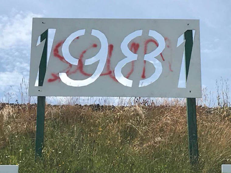 Damage caused to one of the Hunger Strike memorials. Damage caused to one of the Hunger Strike memorials.