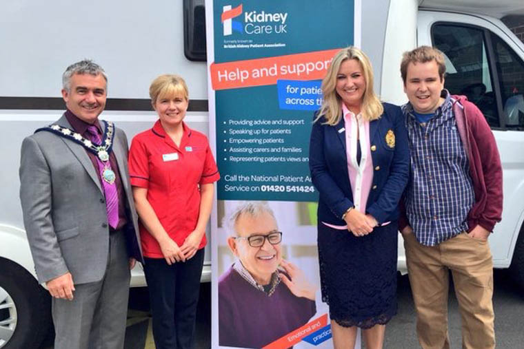 Sr Fiona Owens, Renal Home Therapies Manager for the Southern Trust with Chairman of Newry Mourne and Down District Council Mark Murnin, Joanne and Mark Dobson, Kidney Care UK at the Renal Home Therapies Roadshow. Sr Fiona Owens, Renal Home Therapies Manager for the Southern Trust with Chairman of Newry Mourne and Down District Council Mark Murnin, Joanne and Mark Dobson, Kidney Care UK at the Renal Home Therapies Roadshow.