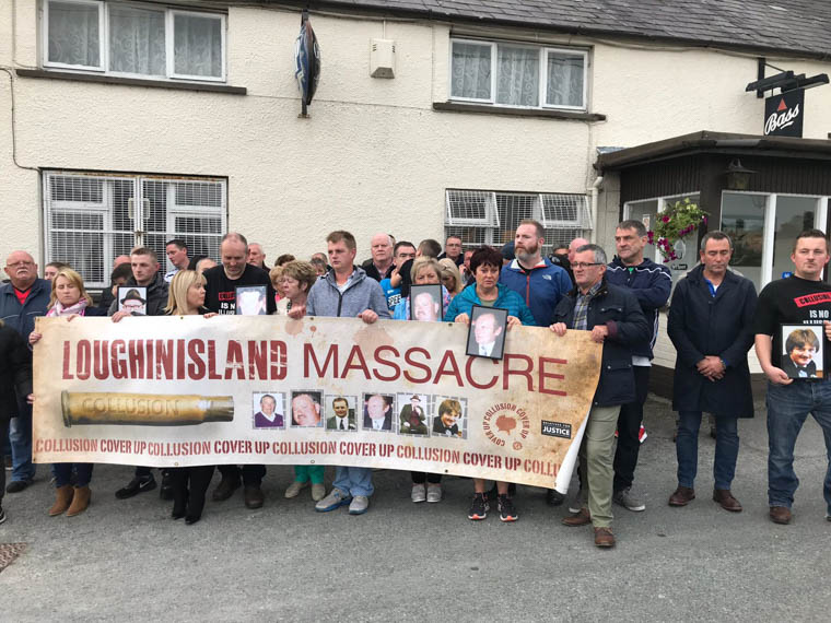 Protesting at the arrest of Journalists Barry McCaffery and Trevor Birney at The Heights Bar in Loughinisland.