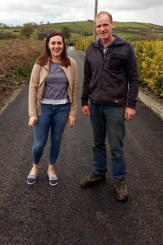 Megan Fearon MLA & Cllr Terry Hearty pictured at the Resurfacing works on the Alina Road Megan Fearon MLA & Cllr Terry Hearty pictured at the Resurfacing works on the Alina Road