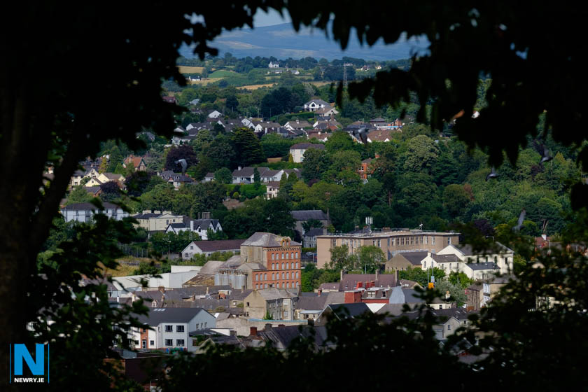 Newry from a different angle. Sands' Mill looks resplendant in red in the summer sunshine. Photograph: Columba O'Hare/ Newry.ie