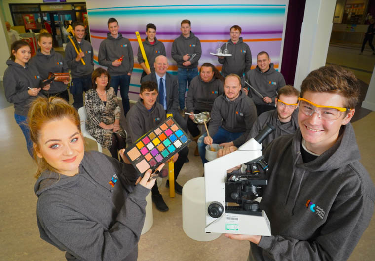 Brian Doran SRC Chief Executive and Maggie Grant SRC Assistant Director for Curriculum - Further Education and Training, picture with some of the UK WorldSkills competitors who will compete at the upcoming WorldSkills UK Finals. (Missing from photo Elizabeth McAleavey, Glen McArdle and Sorcha Downey).