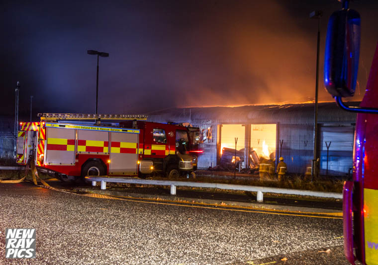 Fire crew attend a blaze at.the former Customs Clearance Station at Carnbane Way on the outskirts of Newry City. Photograph: NewRayPics.com Fire crew attend a blaze at.the former Customs Clearance Station at Carnbane Way on the outskirts of Newry City. Photograph: NewRayPics.com