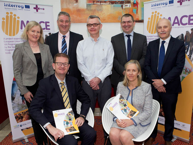 Attendees at the recent cross border CAWT EU INTERREG VA MACE Project launch and conference. Front from left: Shane Devlin, Chief Executive, Southern Health and Social Care Trust and Éimear Fisher, Assistant Secretary, Child Policy and TUSLA Governance Division, Dept of Children & Youth Affairs. Back: Caroline Jordan, Regional Implementation Manager, TUSLA; Martin Quinn, Childrens Safeguarding Officer, Health and Social Care Board; Sean McGrory, MACE Project Manager; Maurice Meehan, Health and Social Wellbeing Improvement Manager, Public Health Agency and Paul Morgan, Director of Childrens Services, SHSCT. Photograph: Tom Heaney, nwpresspics Attendees at the recent cross border CAWT EU INTERREG VA MACE Project launch and conference. Front from left: Shane Devlin, Chief Executive, Southern Health and Social Care Trust and Éimear Fisher, Assistant Secretary, Child Policy and TUSLA Governance Division, Dept of Children & Youth Affairs. Back: Caroline Jordan, Regional Implementation Manager, TUSLA; Martin Quinn, Childrens Safeguarding Officer, Health and Social Care Board; Sean McGrory, MACE Project Manager; Maurice Meehan, Health and Social Wellbeing Improvement Manager, Public Health Agency and Paul Morgan, Director of Childrens Services, SHSCT. Photograph: Tom Heaney, nwpresspics