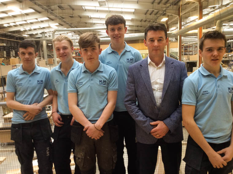 From left: MJM Group Apprentices Thomas Herron, Ben Clarke, Padraic O’Rourke, Oisin Marmion and Shea Rooney are pictured with Colm Cunningham MJM Group Contracts Director (2nd right) who leading the Apprenticeship Programme. From left: MJM Group Apprentices Thomas Herron, Ben Clarke, Padraic O’Rourke, Oisin Marmion and Shea Rooney are pictured with Colm Cunningham MJM Group Contracts Director (2nd right) who leading the Apprenticeship Programme.