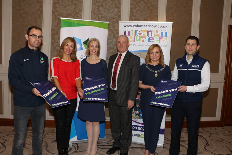 Looking forward to the NMD Sports Awards were from left: Odhrán Doherty, Disability Sports NI; Claire McCollum, compere; Jane Gribbin, Volunteer Now; Liam Hannaway, Chief Executive, Newry, Mourne and Down District Council; Deputy Chairperson Newry, Mourne and Down Council, Councillor Oksana McMahon; David Smyth, Sport Northern Ireland. Looking forward to the NMD Sports Awards were from left: Odhrán Doherty, Disability Sports NI; Claire McCollum, compere; Jane Gribbin, Volunteer Now; Liam Hannaway, Chief Executive, Newry, Mourne and Down District Council; Deputy Chairperson Newry, Mourne and Down Council, Councillor Oksana McMahon; David Smyth, Sport Northern Ireland.
