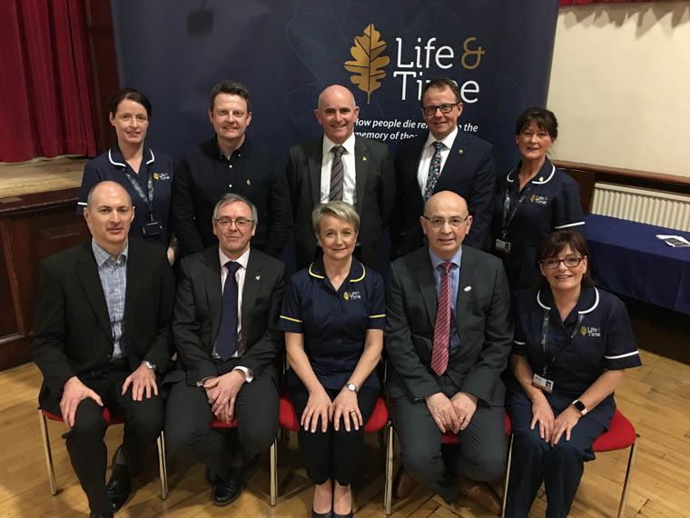Board members, Glenda Hughes, Martin McGinn, Brian Scullion, John McGinn, Linda O Hare with FRONT Row Paul Turley, Commissioning Lead of the South eastern Local Commissioning Group & Co Chair HSCB regional palliative care and end of life service team; Dr Henry McLaughlin, Life & Time Director, Life & Time nursing manager Connie Connie and Professor Max Watson Director of Project ECHO London hospice, author of many books and training programmes on Palliative Care , former director of NI Hospice and visiting professor at the University of Ulster and Dympna Devlin. Prof Watson is the current chair of the RCGP (ni) End of Life Care Committee. Board members, Glenda Hughes, Martin McGinn, Brian Scullion, John McGinn, Linda O Hare with FRONT Row Paul Turley, Commissioning Lead of the South eastern Local Commissioning Group & Co Chair HSCB regional palliative care and end of life service team; Dr Henry McLaughlin, Life & Time Director, Life & Time nursing manager Connie Connie and Professor Max Watson Director of Project ECHO London hospice, author of many books and training programmes on Palliative Care , former director of NI Hospice and visiting professor at the University of Ulster and Dympna Devlin. Prof Watson is the current chair of the RCGP (ni) End of Life Care Committee.
