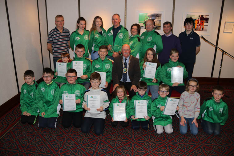 Newry, Mourne and Down District Council Chairperson, Councillor Charlie Casey hosts a reception for Bessbrook/Cloughreagh Tae Kwon Do club to mark their success at the European Championships in Cork. Included are club members and instructor Michael Kelly (back row centre). Newry, Mourne and Down District Council Chairperson, Councillor Charlie Casey hosts a reception for Bessbrook/Cloughreagh Tae Kwon Do club to mark their success at the European Championships in Cork. Included are club members and instructor Michael Kelly (back row centre).