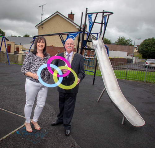 Newry, Mourne and Down District Council Chairperson, Councillor Charlie Casey along with Ann Grant, Vice Chair of the Local Action Group, at the official opening of the new Cullaville Playpark. Newry, Mourne and Down District Council Chairperson, Councillor Charlie Casey along with Ann Grant, Vice Chair of the Local Action Group, at the official opening of the new Cullaville Playpark.