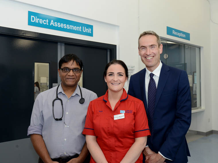Dr Billy Masih and Sister Grainne McQuade from Daisy Hill’s Direct Assessment Unit with Dr Laurence Dorman, local GP and Chair of the Royal College of General Practitioner’s, NI. Dr Billy Masih and Sister Grainne McQuade from Daisy Hill’s Direct Assessment Unit with Dr Laurence Dorman, local GP and Chair of the Royal College of General Practitioner’s, NI.