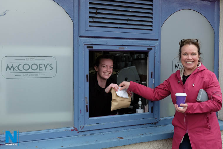 Jackie Coade gets her take away from McCooey's in Monaghan Street. Photograph: Columba O'Hare/ Newry.ie 