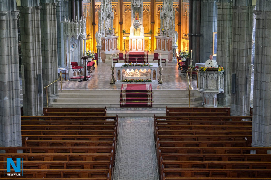 Archbishop Eamon Martin gives his Easter Homily to an empty Newry Cathedral at  Easter Sunday Mass. Photograph: Columba O'Hare/ Newry.ie