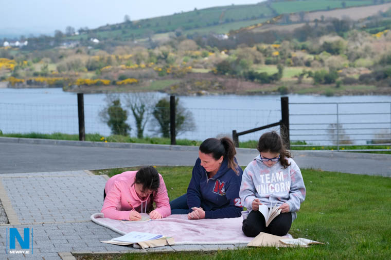 The Braham's have the luxury of the beautiful Camlough Lake and Mountain as a backdrop to their home schooling. Photograph: Columba O'Hare/ Newry.ie 