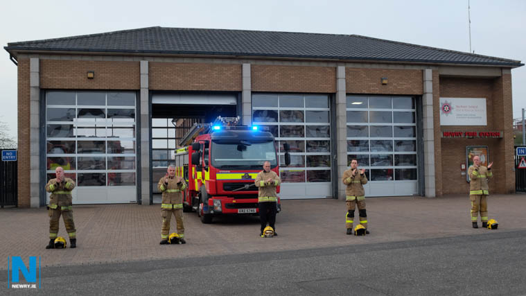 Fire crew in Newry show their appreciation for the NHS. Photograph: Columba O'Hare/ Newry.ie Fire crew in Newry show their appreciation for the NHS. Photograph: Columba O'Hare/ Newry.ie