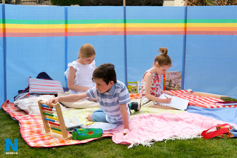 Isabella, Alex and Juliette Curran are enjoying their home schooling but missing school. Photograph: Columba O'Hare/ Newry.ie 