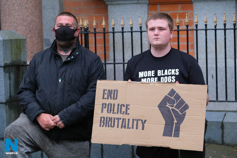 Protestors outside Newry Town Hall today in solidarity with the 'Black Lives Matter' campaign following George Floyd's death at the hand of police officers in America. Photograph: Columba O'Hare/ Newry.ie