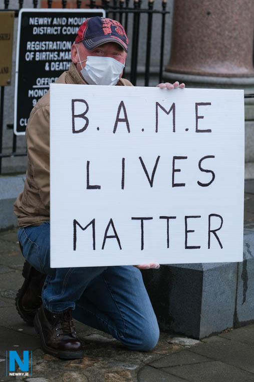 Damian McShane protesting at the town hall. Photograph: Columba O'Hare/ Newry.ie 