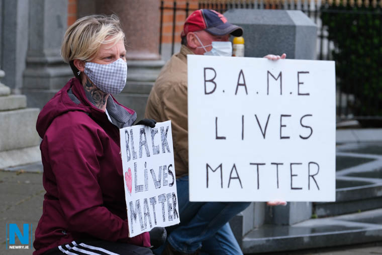 Pauline Davey and Damian McShane protesting outside Newry Town Hall. Photograph: Columba O'Hare/ Newry.ie