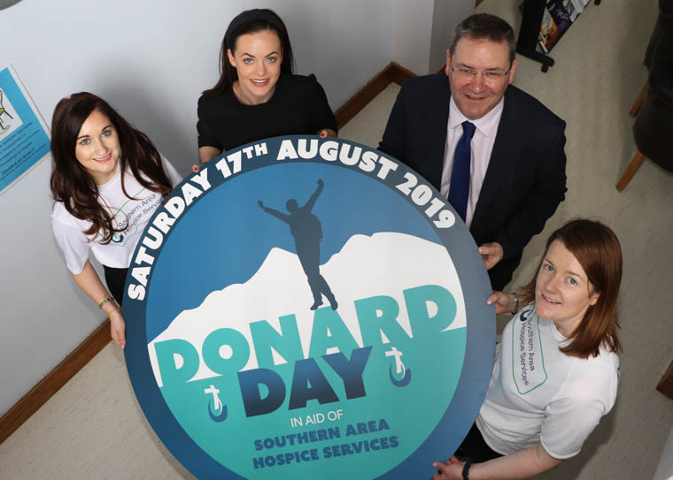 Launching Southern Area Hospice Donard Day which is taking place on Saturday 17th August 2019 in association with main sponsor CRASH Services are (left to right) Bernie Byrne, Fundraising Officer, Southern Area Hospice;  Jonathan McKeown, CEO, Crash Services; Eadaoin McCann, Marketing and Operations Executive, CRASH Services and Anne Mac Oscar, Regional Marketing Officer, Southern Area Hospice.