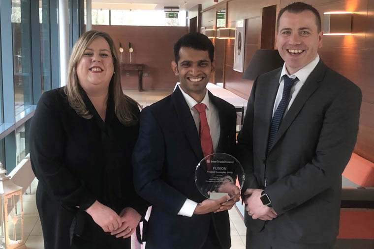 Aoife Gavin from the O’Reilly Group, graduate Guruprassad Bhat and academic partner James Donnelly from Southern Regional College Aoife Gavin from the O’Reilly Group, graduate Guruprassad Bhat and academic partner James Donnelly from Southern Regional College