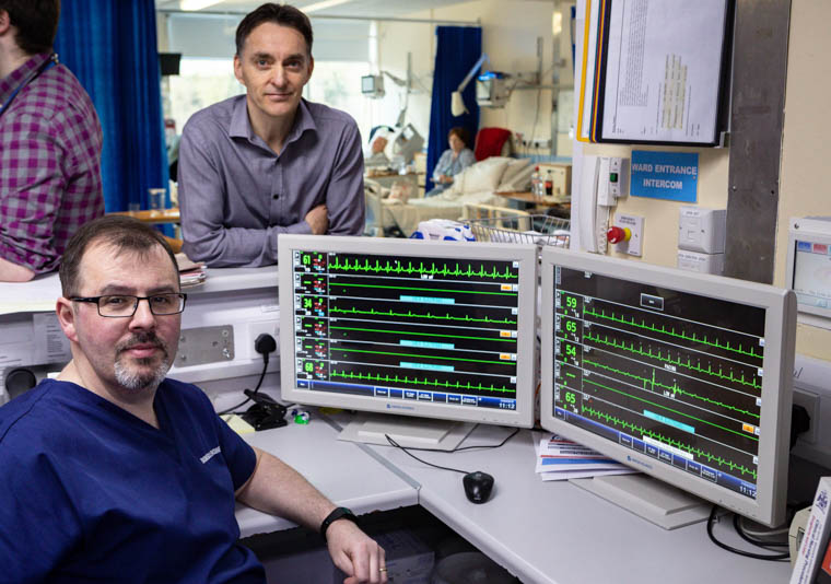 Estates Biomedical Engineers for the Southern Health and Social Care Trust Stephen Byrne and John Meagher commissioning the new cardiac monitoring system in Daisy Hill Hospital. Estates Biomedical Engineers for the Southern Health and Social Care Trust Stephen Byrne and John Meagher commissioning the new cardiac monitoring system in Daisy Hill Hospital.