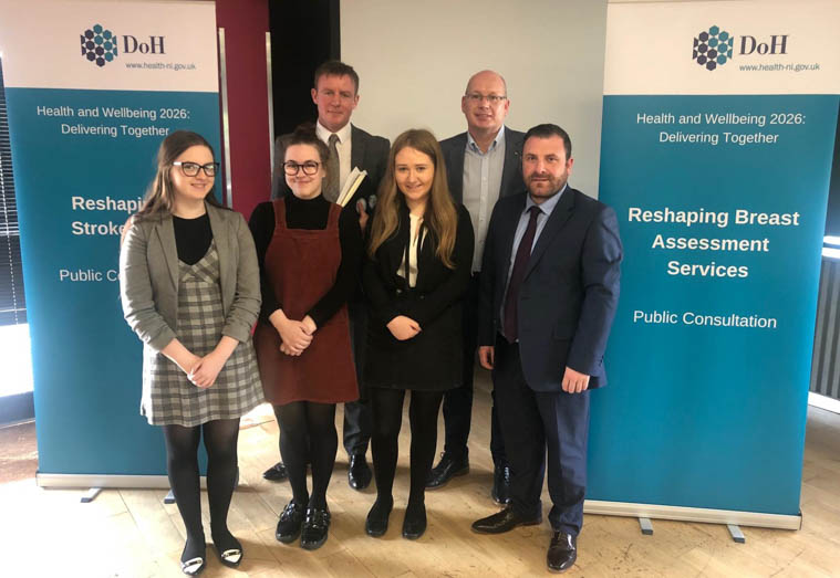 Justin McNulty MLA and Cllr Michael Savage with party colleagues at a meeting with Permanent Secretary Richard Pengelly and senior health officials. 