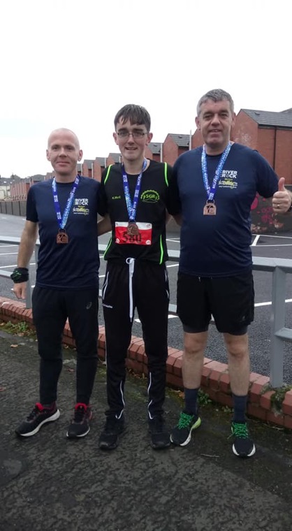 Ronan Halpenny, Keelan McCabe and Stephen McCabe at Belfast Half Marathon. Ronan Halpenny, Keelan McCabe and Stephen McCabe at Belfast Half Marathon.