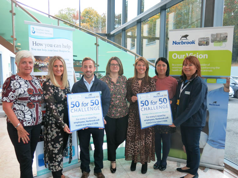 Liz Cuddy OBE, Chief Executive Officer at Southern Area Hospice Services; Emma O’Brien, Norbrook; James McCaffrey, Norbrook; Colleen Rooney, Norbrook; Elaine McCullough, Norbrook; Deborah Curran, Norbrook; and Majella Gollogly, Fundraising Manager, Southern Area Hospice Services. Liz Cuddy OBE, Chief Executive Officer at Southern Area Hospice Services; Emma O’Brien, Norbrook; James McCaffrey, Norbrook; Colleen Rooney, Norbrook; Elaine McCullough, Norbrook; Deborah Curran, Norbrook; and Majella Gollogly, Fundraising Manager, Southern Area Hospice Services.