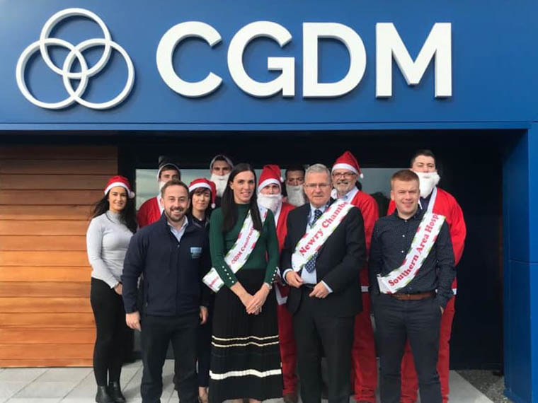 Getting ready for the Santa run are from left: James McCaffrey Southern Area Hospice , Caroline Grant, CGDM Group, Colm Shannon CEO Newry Chamber of Commerce and staff members from event sponsor CGDM Group. Getting ready for the Santa run are from left: James McCaffrey Southern Area Hospice , Caroline Grant, CGDM Group, Colm Shannon CEO Newry Chamber of Commerce and staff members from event sponsor CGDM Group.