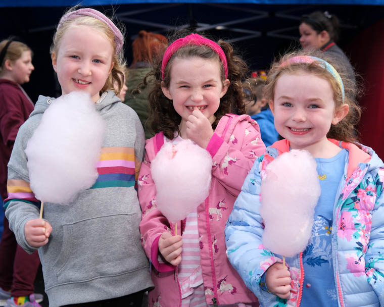 Trying out the Candyfloss at the Patricia Graham ‘Shining Light 'Celebrating Volunteers Fayre at Ballybot House were Eimear Drummond and Anna and Eve McGuigan, Newry. Photograph: Columba O'Hare/ Newry.ie