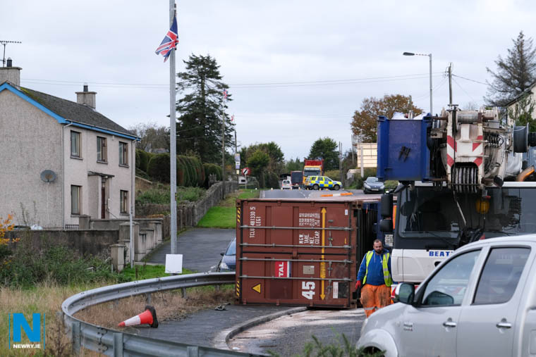 The overturned truck on the Armagh Road in Newry. Photograph: Columba O'Hare/ Newry.ie