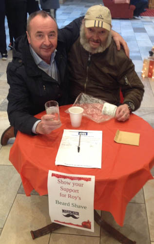 Pat McGinn pictured with Roy MacDonaill prior to him having his beard shaved off. Roy raised £600 for Cuan Mhuire Pat McGinn pictured with Roy MacDonaill prior to him having his beard shaved off. Roy raised £600 for Cuan Mhuire