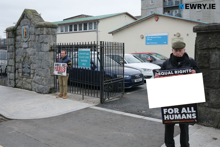 Anti abortion protestors from Centre for Bioethical Reform at the John Mitchel Clinic. Photograph: Columba O'Hare/ Newry.ie 