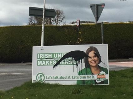 The defaced sign on the Camlough Road, Newry. The defaced sign on the Camlough Road, Newry.