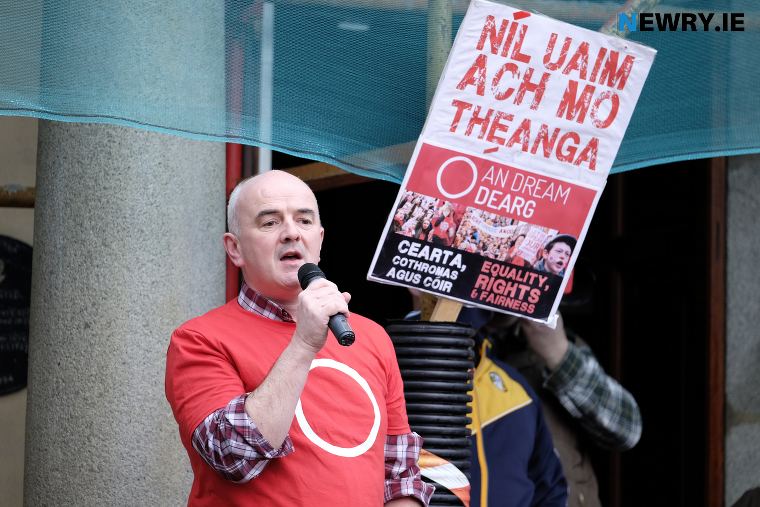 Dr Niall Comer, President of Conradh na Gaeilge pictured at 2017 An Dream Dearg demonstration for Irish Language rights in Newry. Photograph: Columba O'Hare Dr Niall Comer, President of Conradh na Gaeilge pictured at 2017 An Dream Dearg demonstration for Irish Language rights in Newry. Photograph: Columba O'Hare