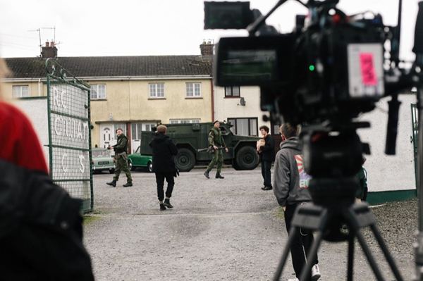 A scene being recorded at Whitecross football field. Photograph: Nathan Magee