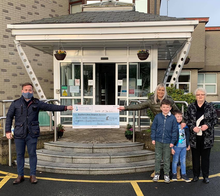 James McCaffrey accepts a cheque from the organisers of Santa's Cottage for the Southern Area Hospice. James McCaffrey accepts a cheque from the organisers of Santa's Cottage for the Southern Area Hospice.