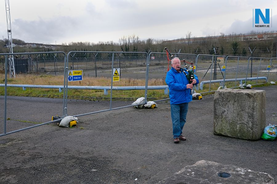 Bernie McCabe puts some practice in on the Bagpipes at Damolly, Newry. Photograph: Columba O'Hare/ Newry.ie 